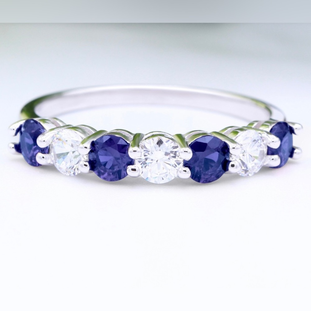 Blue Sapphire CZ Diamond CZ Stackable Sterling Silver Bands